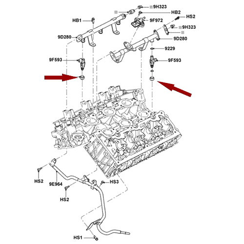 Схема расположения адаптера топливной форсунки на Ford Ranger | Форд Рейнджер 01–11 года выпуска