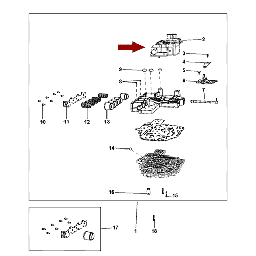 Схема расположения блока соленоидов АКПП Jeep Grand Cherokee WK2 | Джип Гранд Чероки 11–13 года выпуска