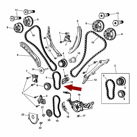 Схема расположения цепи ГРМ на Додже Авенджер 11–14 года выпуска