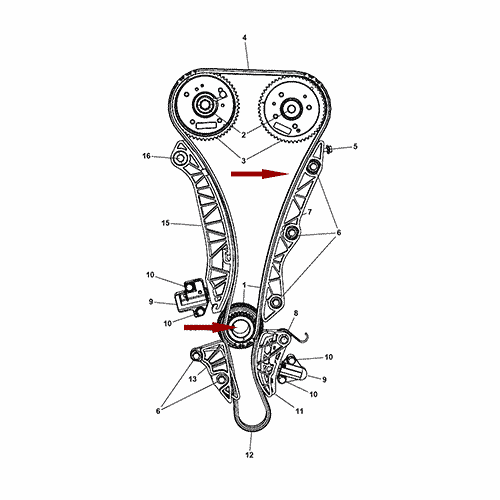 Схема расположения цепи и звездочки ГРМ на Chrysler Sebring | Крайслер Себринг 10 года выпуска