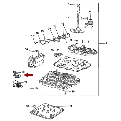 Схема расположения датчика давления АКПП Chrysler Pacifica | Крайслер Пацифика 07–08 года выпуска