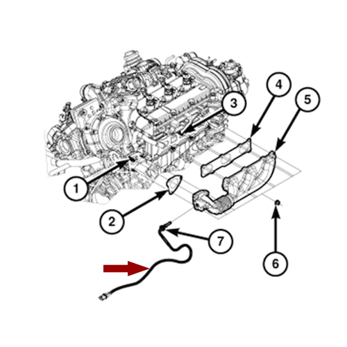 Схема расположения датчика отработанных газов на Джипе Гранд Чероки 14-17 годов выпуска