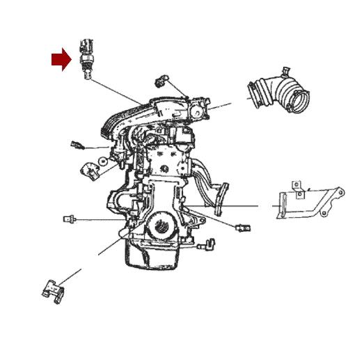Схема расположения датчика температуры двигателя на Крайслере Себринг 01-06