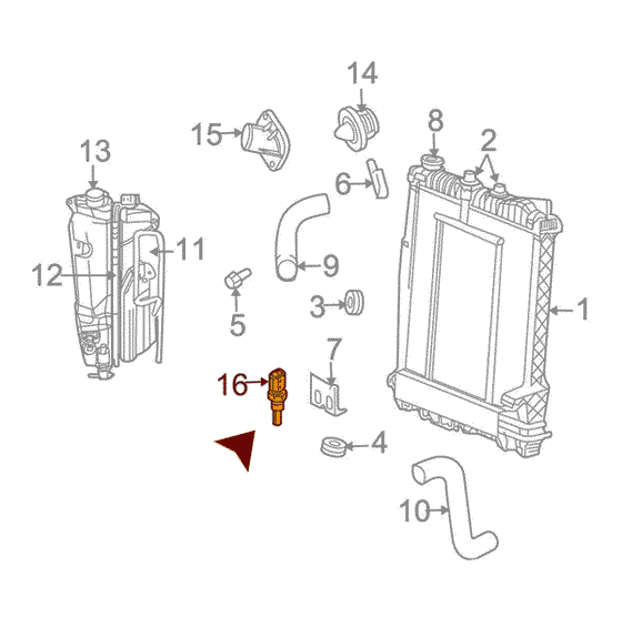 Схема расположения датчика температуры охлаждающей жидкости на Крайслере Себринг 97-00 
