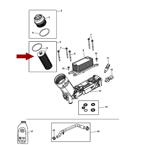 Схема расположения фильтра масляного на Джип Гранд Чероки 14-17 года выпуска