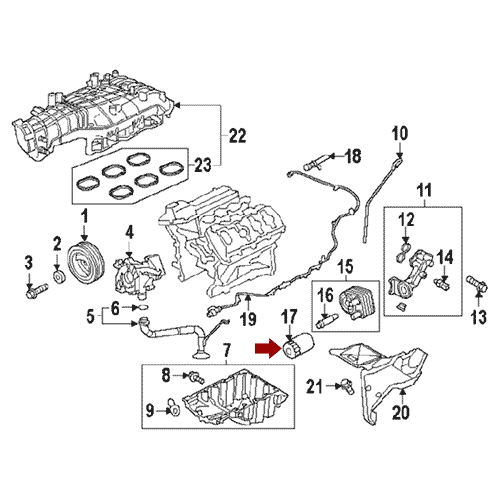 Схема расположения фильтра масляного на Ford Expedition | Форд Экспедишн 15–17 годов выпуска