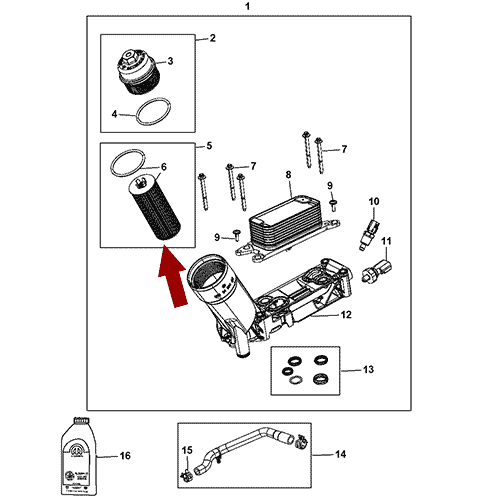 Схема расположения фильтра масляного на Jeep Grand Cherokee | Джипе Гранд Чероки 12–13 года выпуска 3.6 л
