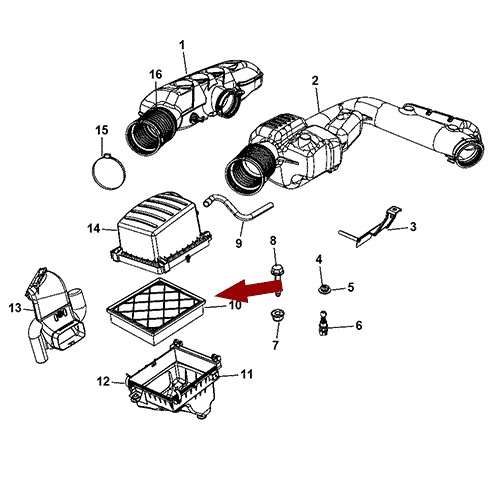 Схема расположения Фильтра воздушного на Jeep Grand Cherokee | Джипе Гранд Чероки 11–16 года выпуска