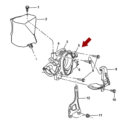 Схема расположения клапана электромагнитного (датчика холостого хода) на Крайслер Себринг 2.7 литра 03–06 года выпуска