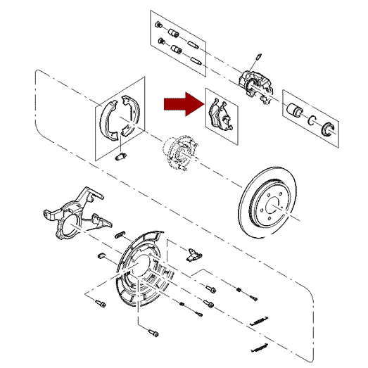 Схема расположения задних тормозных колодок на Ford Escape | Форде Эскейп 05-10 годов выпуска