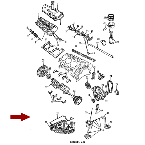 Схема расположения нижних прокладок двигателя на Ford Ranger | Форд Рейнджер 94–00 года выпуска