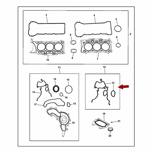 Схема расположения прокладок ГРМ Jeep Grand Cherokee WK2 | Джип Гранд Чероки 11–17 года выпуска