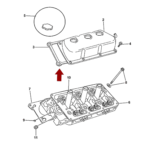 Схема расположения комплекта прокладок клапанной крышки на Крайслер Интрепид 98–04 года выпуска