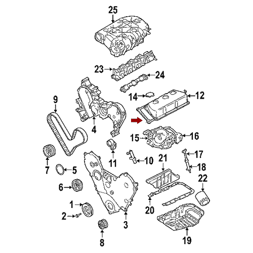 Схема расположения комплекта прокладок клапанной крышки на Крайслер Пацифика 04–06 года выпуска