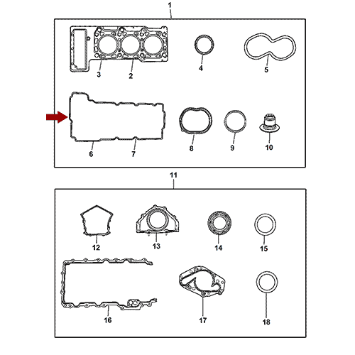 Схема расположения комплекта прокладок клапанной крышки на Крайслер Себринг 01–10 года выпуска