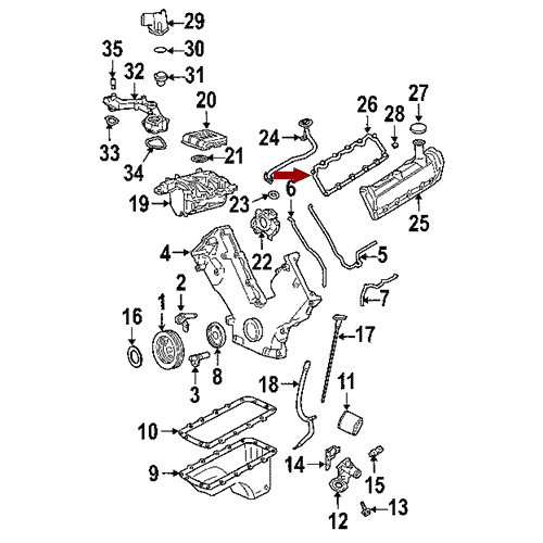 Схема расположения комплекта прокладок клапанной крышки на Ford Expedition | Форд Экспедишн 97–04 года выпуска