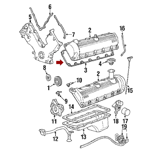 Схема расположения комплекта прокладок клапанной крышки на Ford Explorer | Форд Эксплорер 03–05 года выпуска