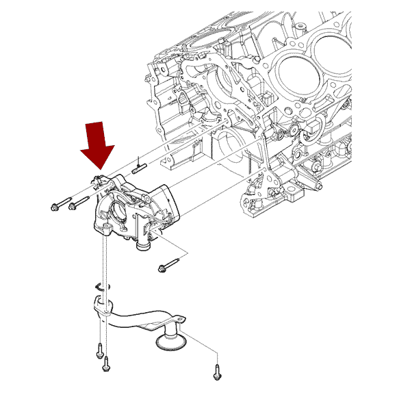 Схема расположения маслянного насоса ДВС на Ford Expedition | Форде Экспедишн 07-14 годов выпуска