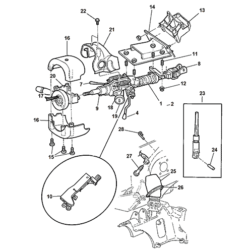 Схема расположения муфты контактной рулевой колонки на Крайслере Вояджер