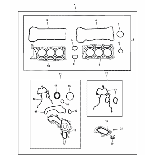 Схема расположения набора прокладок верхнего на Джип Гранд Чероки 11–15 года выпуска