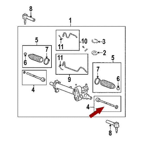 Схема расположения наконечника рулевой тяги Cadillac Escalade | Кадиллак Эскалейд 07–14 года выпуска