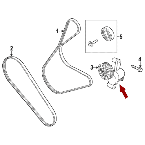 Схема расположения натяжителя приводного ремня на Ford Escape | Форд Эскейп 13–18 года выпуска