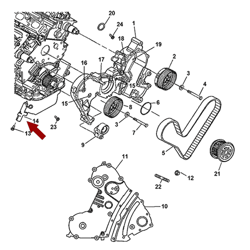 Схема расположения натяжителя ремня ГРМ на Chrysler Pacifica | Крайслер Пацифика 04-08 года выпуска