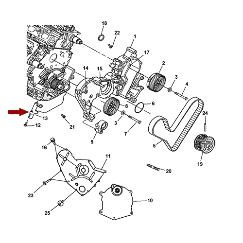 Схема расположения натяжителя ремня ГРМ на Chrysler Sebring | Крайслер Себринг 07-10 года выпуска