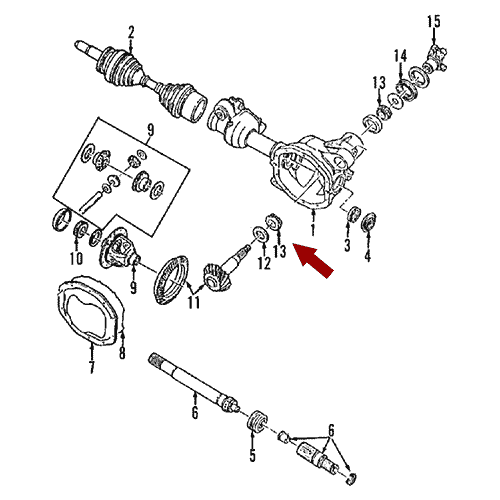 Схема расположения обоймы подшипника хвостовика моста на Ford Explorer | Форд Эксплорер 91–05 года выпуска 