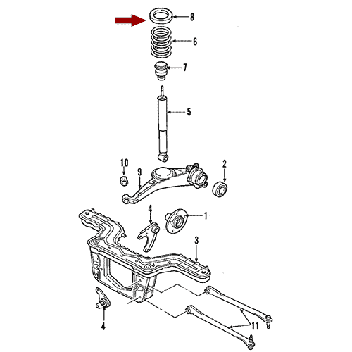 Схема расположения опоры пружины втулки проставки на Ford Escape | Форд Эскейп 01–12 года выпуска