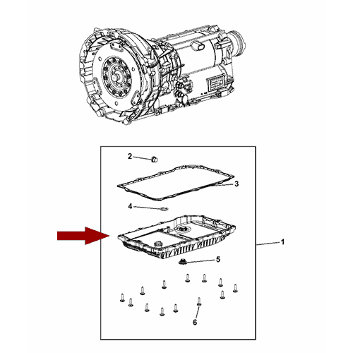 Схема расположения поддона масляного АКПП на Jeep Grand Cheroke | Джип Гранд Чероки 14–17 года выпуска 