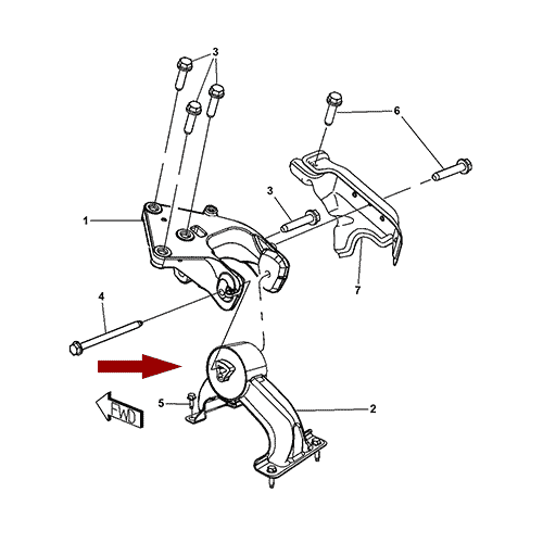 Схема расположения подушки двигателя задней Chrysler Sebring | Крайслер Себринг 07–10 года выпуска