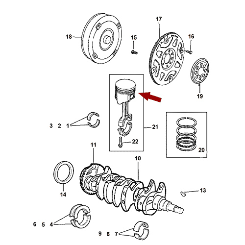Схема расположения поршеня с пальцем Chrysler Sebring | Крайслер Себринг 01–05 года выпуска