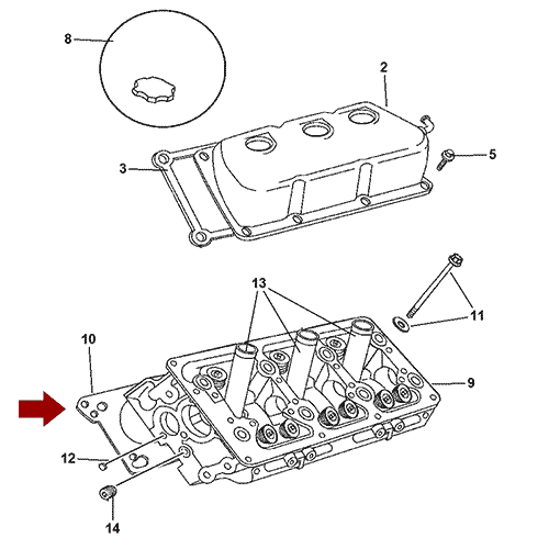 Схема расположения прокладки ГБЦ на Крайслер Пацифика 04-08 года выпуска