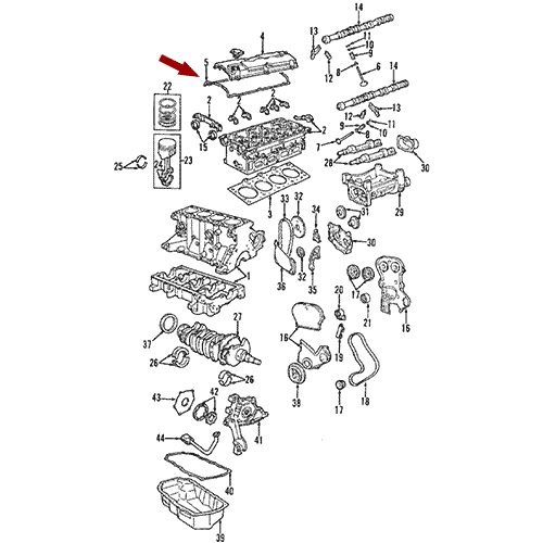Схема расположения прокладки клапанной крышки на Крайслер Себринг 96–98 года выпуска