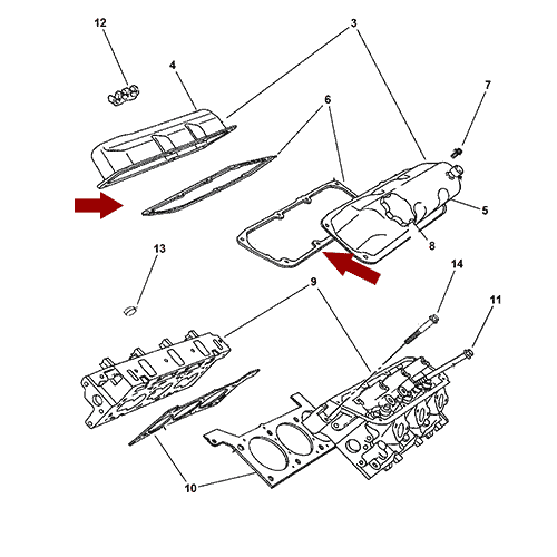 Схема расположения прокладки клапанной крышки двигателя на Крайслер Интрепид 93-97 годов выпуска