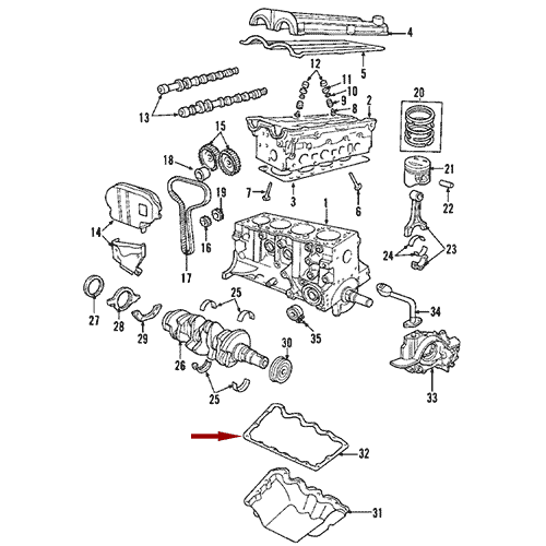 Схема расположения прокладки масляного поддона Ford Escape | Форд Эскейп 01-04 года выпуска