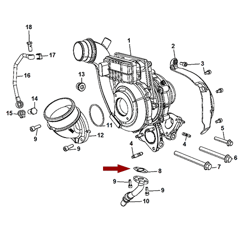Схема расположения прокладки турбины Jeep Grand Cherokee WK2 | Джип Гранд Чероки 11–17 года выпуска