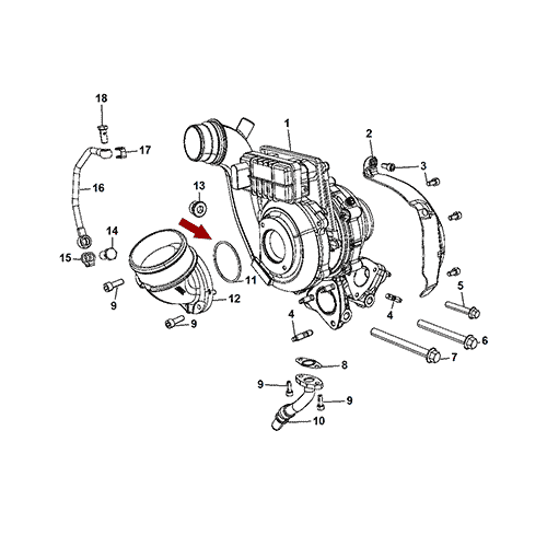 Схема расположения прокладки турбины Jeep Grand Cherokee WK2 | Джип Гранд Чероки 11–14 года выпуска