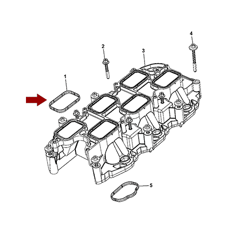 Схема расположения прокладки впускного коллектора (нижней) Chrysler Town & Country | Крайслер Таун Кантри 11–16 года выпуска 