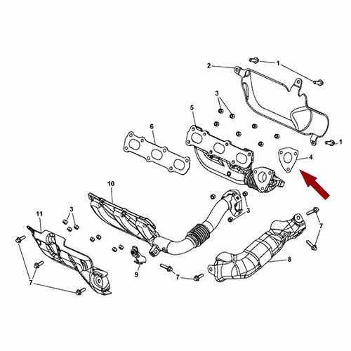 Схема расположения прокладки выпускного коллектора к турбине Jeep Grand Cherokee WK2 | Jeep Grand Cherokee 11–17 года выпуска