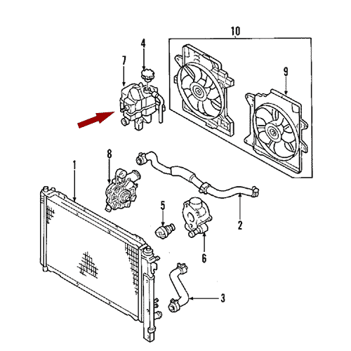Схема расположения расширительного бочка на Ford Escape | Форде Эскейп 05-06 годов выпуска