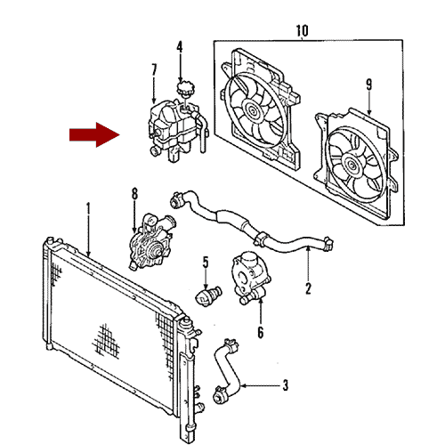 Схема расположения расширительного бачка на Ford Escape | Форде Эскейп 01-06 
