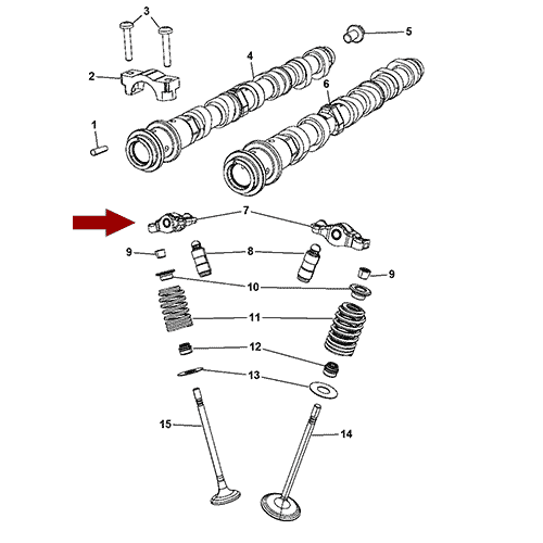 Схема расположения рокеров распредвала Jeep Grand Cherokee WK2 | Джип Гранд Чероки 11–17 года выпуска