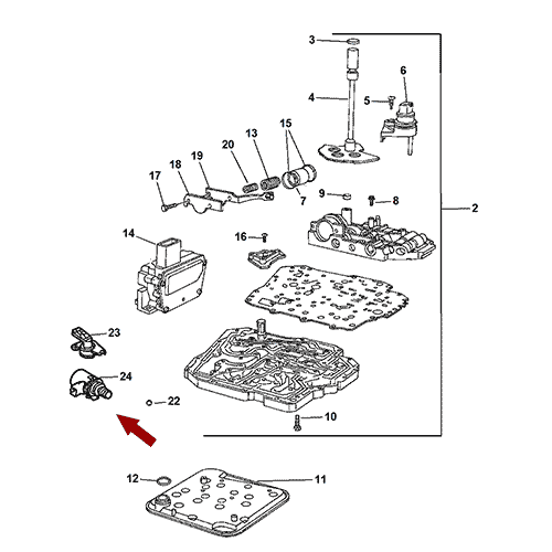 Схема расположения датчика давления АКПП Chrysler Pacifica | Крайслер Пацифика 07–08 года выпуска