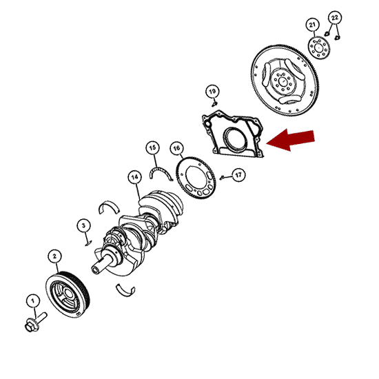 Схема расположения сальника коленвала заднего на Джипе Гранд Чероки 11-16 годов выпуска