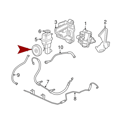 Схема расположения шкива насоса гидроусилителя руля на Крайслере Себринг 2.4 литра