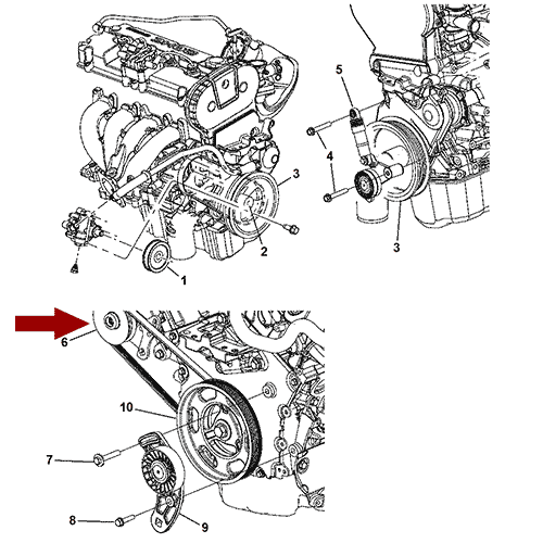 Схема расположения шкива насоса гидроусилителя Chrysler Sebring | Крайслер Себринг 01–06 года выпуска