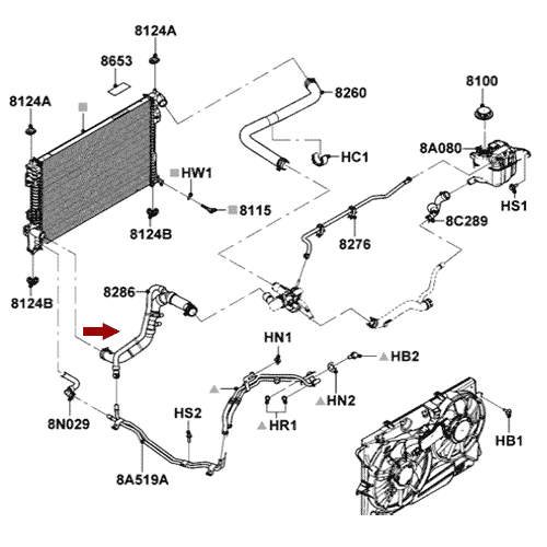 Схема расположения шлангарадиатора охлаждения на Форд Эксплорер 11-17 года выпуска