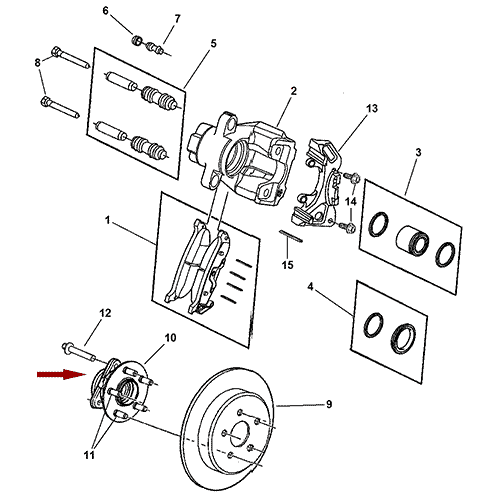 Схема расположения ступицы колеса на Крайслере Пацифика 07–08 годов выпуска